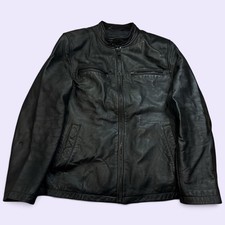 GUESS Mens Black Genuine Leather Moto Cafe Racer Jacket Medium picture
