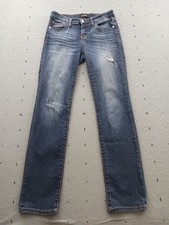 Judy Blue Women's 9/29 Straight Fit Jeans Blue Dark Wash Distressed High Rise picture