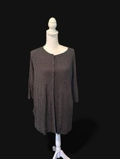 Eileen Fisher 100% Silk Ribbed Long Cardigan Sweater – Charcoal Gray, M picture