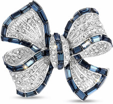 Blue Crystal Rhinestone Bow Brooch for Women, Vintage Ribbon Bow Pin for Coat, E picture