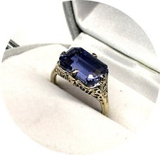 Montana Blue SAPPHIRE Ring - Solid 14k Yellow Gold - Art Deco - Antique Filigree picture