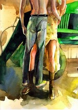 Original Watercolor Painting Romantic Couple Painting Lovers Erotic Wall Art picture