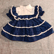 Vintage Sears Girls Fit & Flare Blue/White Polka Dot Lace Puff Sleeve Dress 2T picture