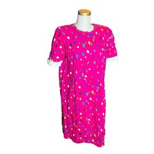 Vintage Worthington Pink Abstract Paint Splatter Shift Dress Ruffle Cuff 12P picture