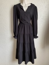 Pretty Garden Black Gothic Long Sleeve Tiered Maxi Dress Sz L Peasant Witchy picture