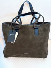 Claudia Firenze 2 Tone Dark Green Suede Black Leather trim Tote Bag picture