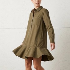 Tuckernuck L Shirt Dress Olive Green Scallop Ruffle Hem Cotton Twill Relaxed Fit picture