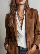 Women's Burgundy Faux Suede Blazer Long Sleeve Button Front Slim Fit picture