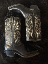 RARE vintage 50s/60s Acme Western Cowboy Boots Black Inlay Maverick 7D USA picture