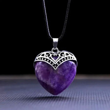 Natural Heart-shaped Amethyst Crystal Necklace Pendant Jewelry Women Gift picture
