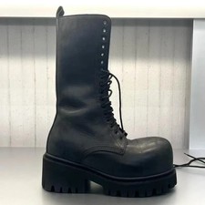 Vintage Height Increasing Boots Men's Mid-Calf Platform Motorcycle Work Shoes picture