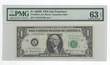 $1 1963B - FRN - fr. 1902-L - LF Block - PMG 63 EPQ picture