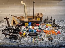 vintage 1974 playmobil pirate ship geobra,Indian, 9 Horses, Lot 16 Figures picture