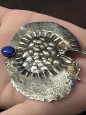 Cathleen McLain Brooch Sterling Silver Lapis Brutalist Modernist OOAK 18g 2.7” picture