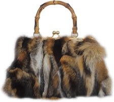 Natural Scandinavian Fox Fur Handbag – Bamboo Handle, Kisslock Closure picture
