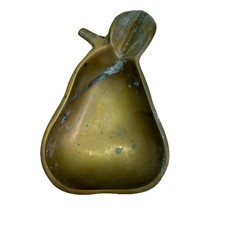 Vintage Solid Brass Pear Dish 5” Trinket Bowl Catchall Decor picture