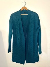 Talbots Cotton Cashmere Diamond Cable Knit Duster Cardigan Bobble Stitch M picture