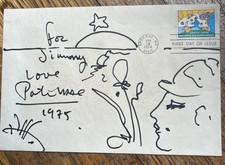 PETER MAX FDC W/ORIGINAL DRAWING HAND SIGNED  1975 W/OG STAMP ON LARGE ENVELOPE picture