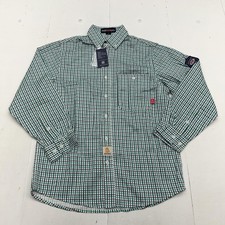 NEW BOCOMAL Shirt Mens Small Green Plaid FR Long Sleeve Button Up Workwear CAT2 picture