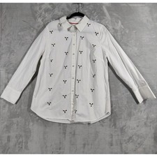 Talbots Womens White Embroidered Floral Cotton Button Down Shirt Large L 07/20 picture