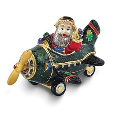 Jere Luxury Giftware Bejeweled GIFT GLIDER Santa in Plane Trinket Box w Pendant picture