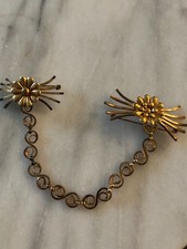 ANTIQUE ART DECO CHATELAINE GOLD FILLED DOUBLE BROOCH PIN CHAIN picture