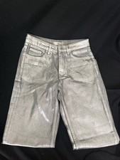 Mango MNG Women's Silver Metallic Coated Straight Leg Jeans Pant Size 1 picture