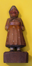 VINTAGE HAND CARVED WOODEN ELDERLY WOMAN FIGURINE FOLK ART picture