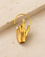 Schiaparelli Style Matte Gold Hand Ear Cuff Earring Crystal Finger Ring  picture