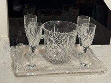 Vtg Shannon Crystal By Godinger Dublin Champagne Set 4 Flutes, Ice Bucket ,Tray picture
