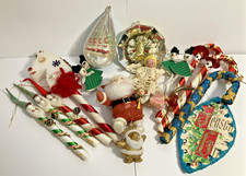 18 VTG Chenille Flocked Santa Angel Diorama Snowman Horse Candy Cane Ornaments picture