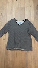 Croft & Barrow The Classic Tee Size L Black White Striped V-Neck Shirt picture