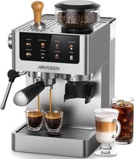 AIRMSEN 20 Bar Espresso Machine, Burr Grinder, Milk Frother, Stainless Steel picture