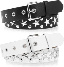 2 Pcs Black Studded Belt, Y2K Belt Star Goth EMO Punk Rock with Bright Pyramid S picture