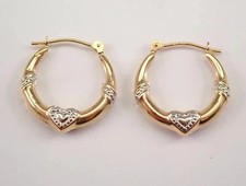 Delicate Vintage Women Estate Heart Hoop Earrings 14K Yellow Gold Plated picture