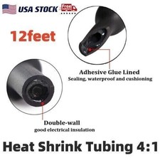 12Feet Marine Grade Heat Shrink Tubing 4:1 Ratio Wires Dual Wall Adhesive Kit US picture