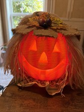 2003 Gemmy Light Up Fiber Optic Scarecrow Pumpkin Color Changing picture