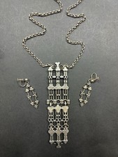 Marianne Berg Uni D-A 925S Modernist Lattice Long Pendant Earrings Set picture