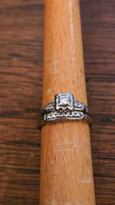 Vintage Keepsake 14k White Gold Round Diamond Wedding Ring Set Size 6.5 picture