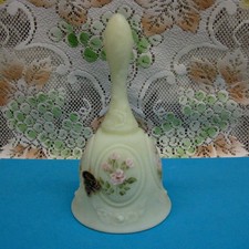 Vintage Uranium Fenton Custard Satin Glass Bell Hand Painted Floral Signed picture