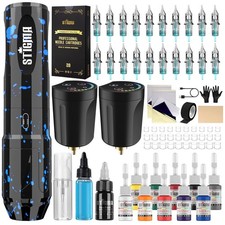 Wireless Tattoo Gun Kit Rotary Pen Set w/ 2 Batteries 20 Needles Ink Kit picture