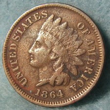 1864 Bronze L On Ribbon Indian Head Penny Small Cent Better Grade Details #227 picture