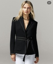 St. John Women’s 6 Black Light Weight Sable Wrap Belt Jacket Contrast Topstitch picture