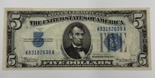 1934 A $5 Silver Certificate Blue Seal Five Dollar Bill K83182639A VF picture