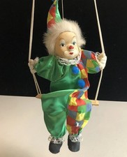 Vintage Porcelain Clown Doll On A Swing Creepy Decor picture