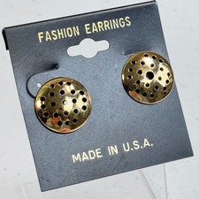 Vintage Pierced Earrings Gold Geometric Round Dome Circle 90s USA 1573-43 picture