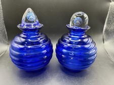 Pair Vintage Block Basics Cobalt Blue Glass Beehive Perfume Decanters USA  picture