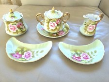 Vintage Lefton Heritage Rose 3066 3078 1152 Sugar Creamer Set Trinket Plate LOT picture