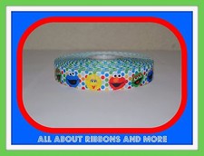 7/8 INCH SESAME STREET HEADS ON POLKA DOT GROSGRAIN RIBBON- 1 YARD picture