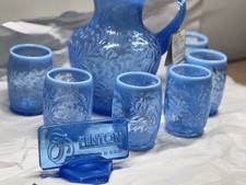 Fenton Opalescent Fern Pattern 7 Pc Sapphire Blue Water Set picture